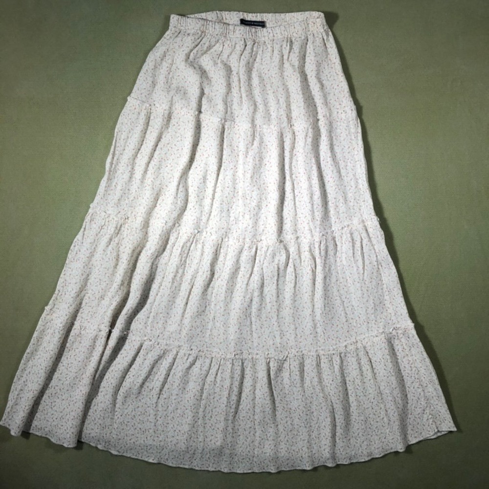 Brandy Melville Skirt Womens One Size Cream Floral Tiered Maxi Viscose Boho
